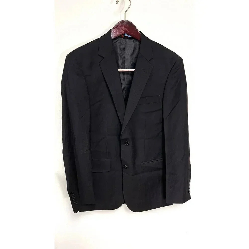 Linea Uomo Mens Black Square Pattern 2-Button Front Blazer Sports Coat Size 36R